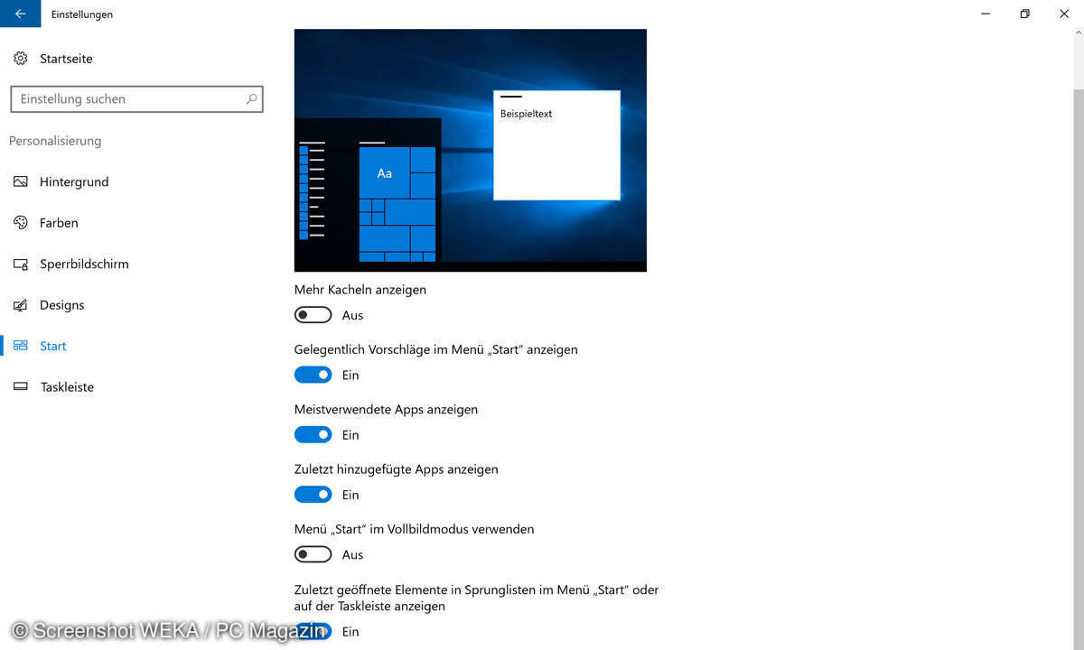 Windwos 10 Startmenü personalisieren