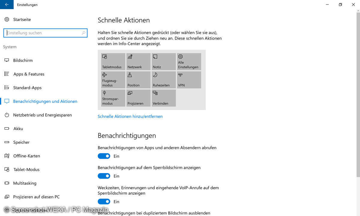 Windows 10 Schnelle Aktionen