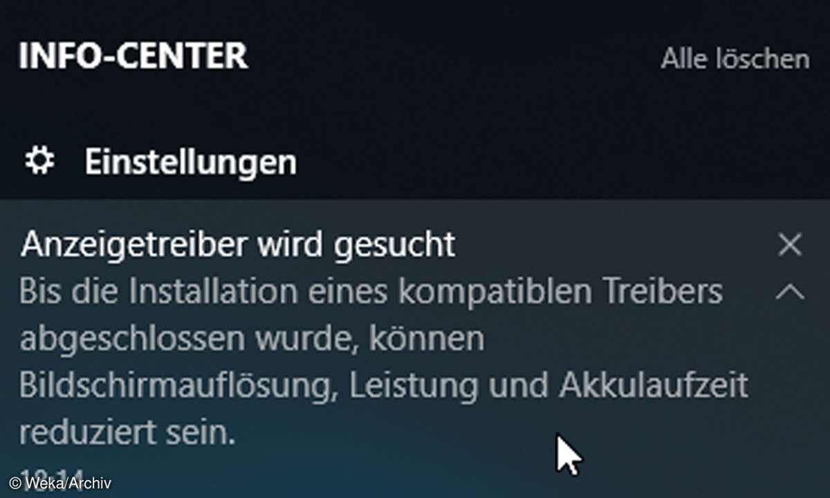 Screenshot: Info Center mit Treiber Update
