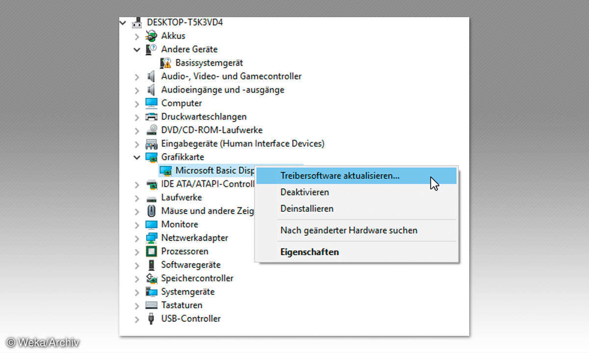 Screenshot: Gerätemanager Treiber Update