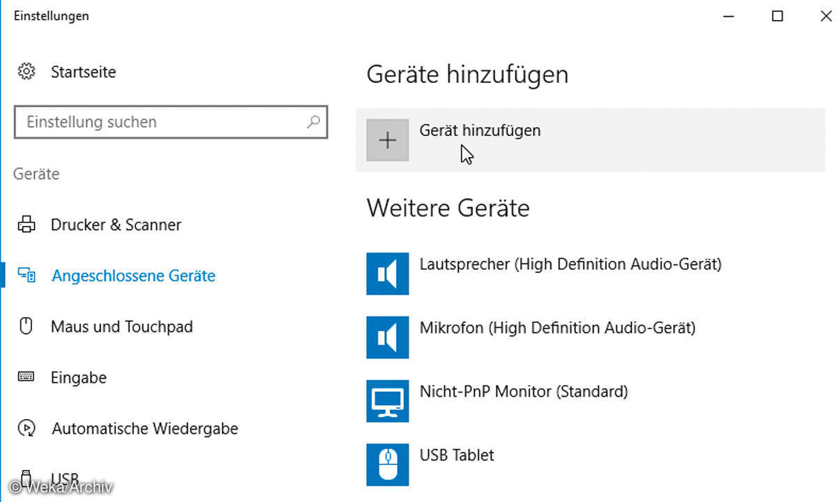 Screenshot: Angeschlossene Geräte