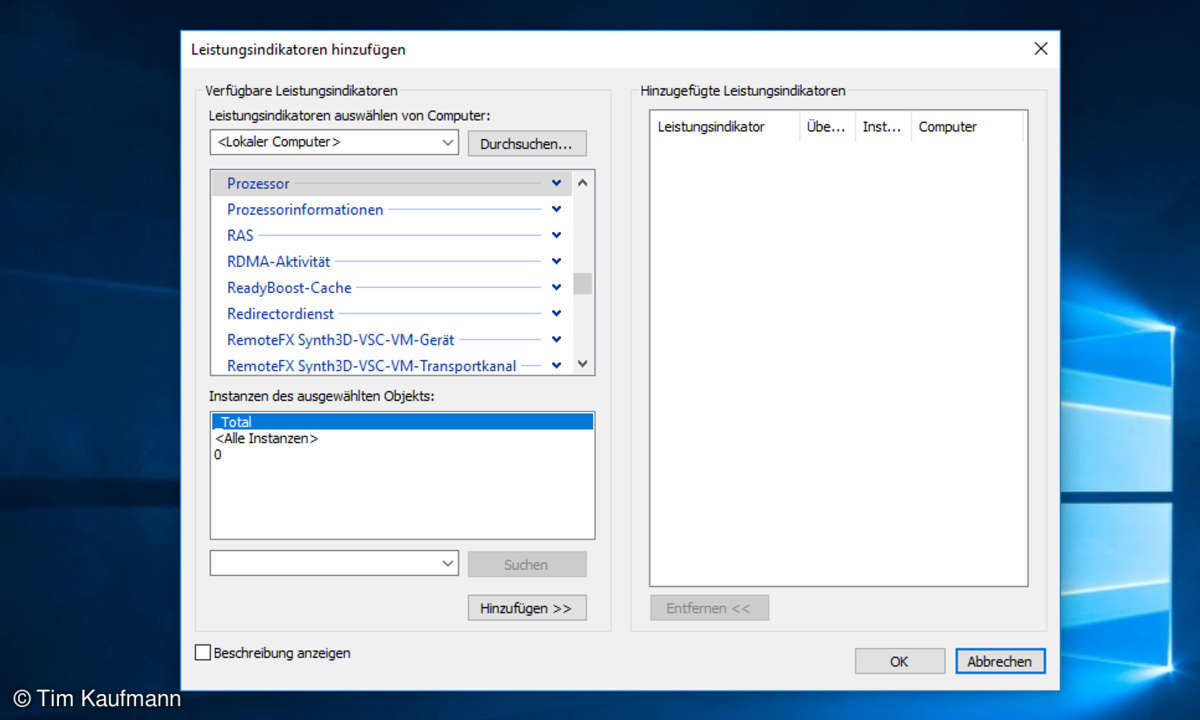 Screenshot: Leistungsindikatoren hinzufügen