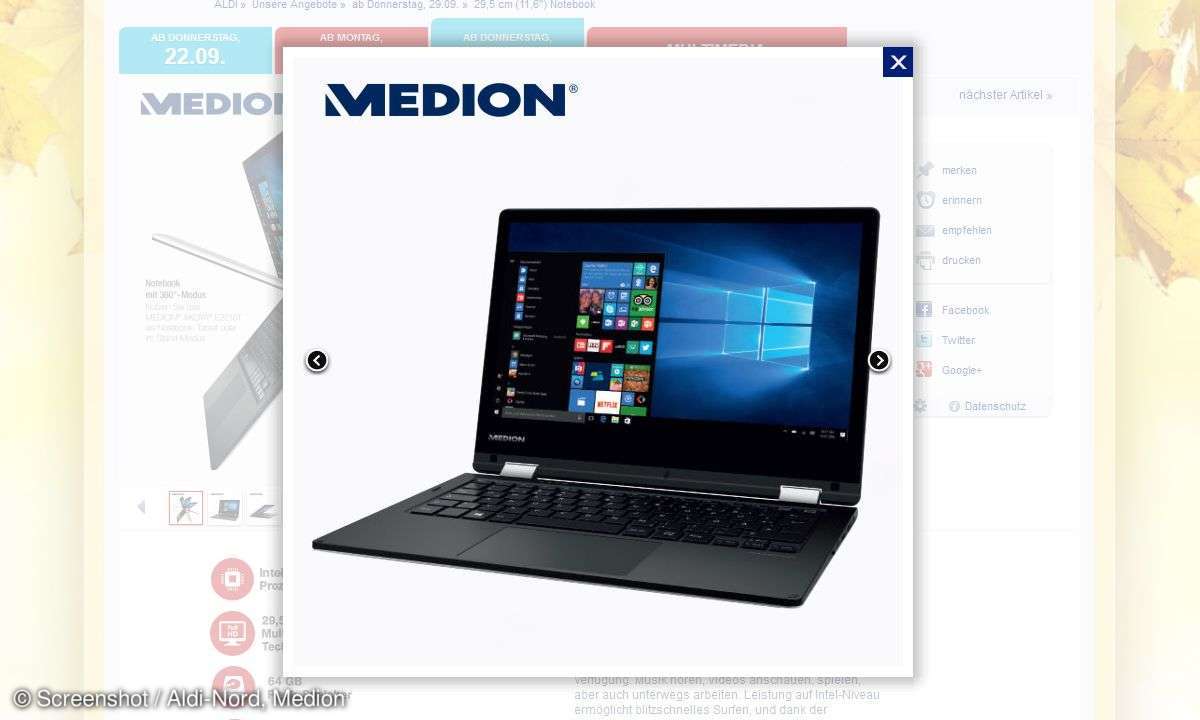 Medion Akoya E2216T: Aldi-Laptop im Schnäppchen-Test