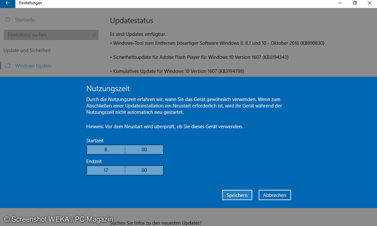 Windows 10 Update Nutzungszeit