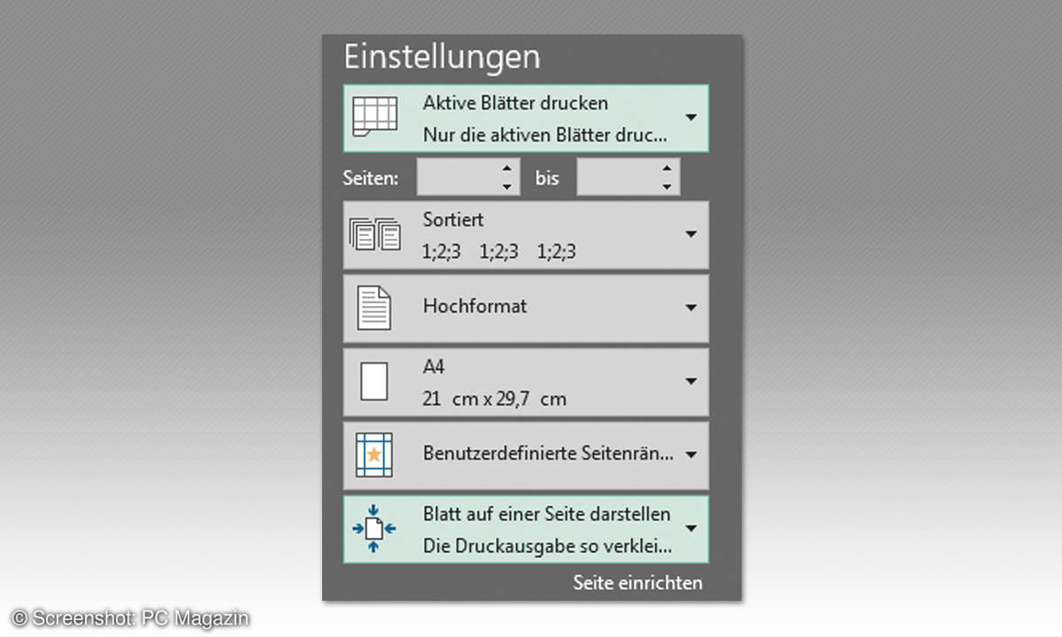 excel tabelle eine seite drucken