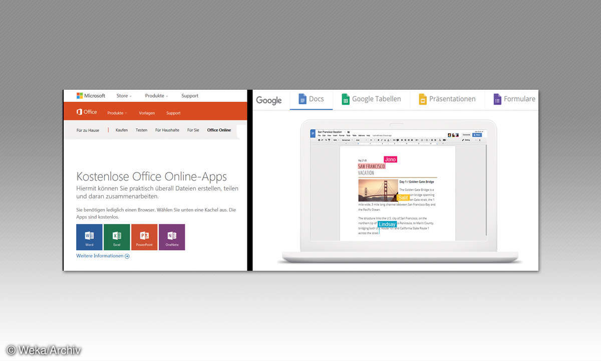OfficeOnline und Google Docs