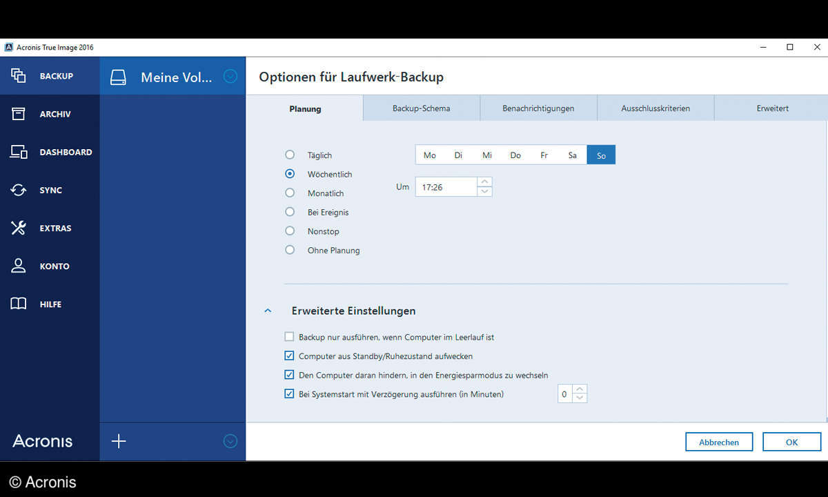 Acronis True Image 2017 Zeitplan