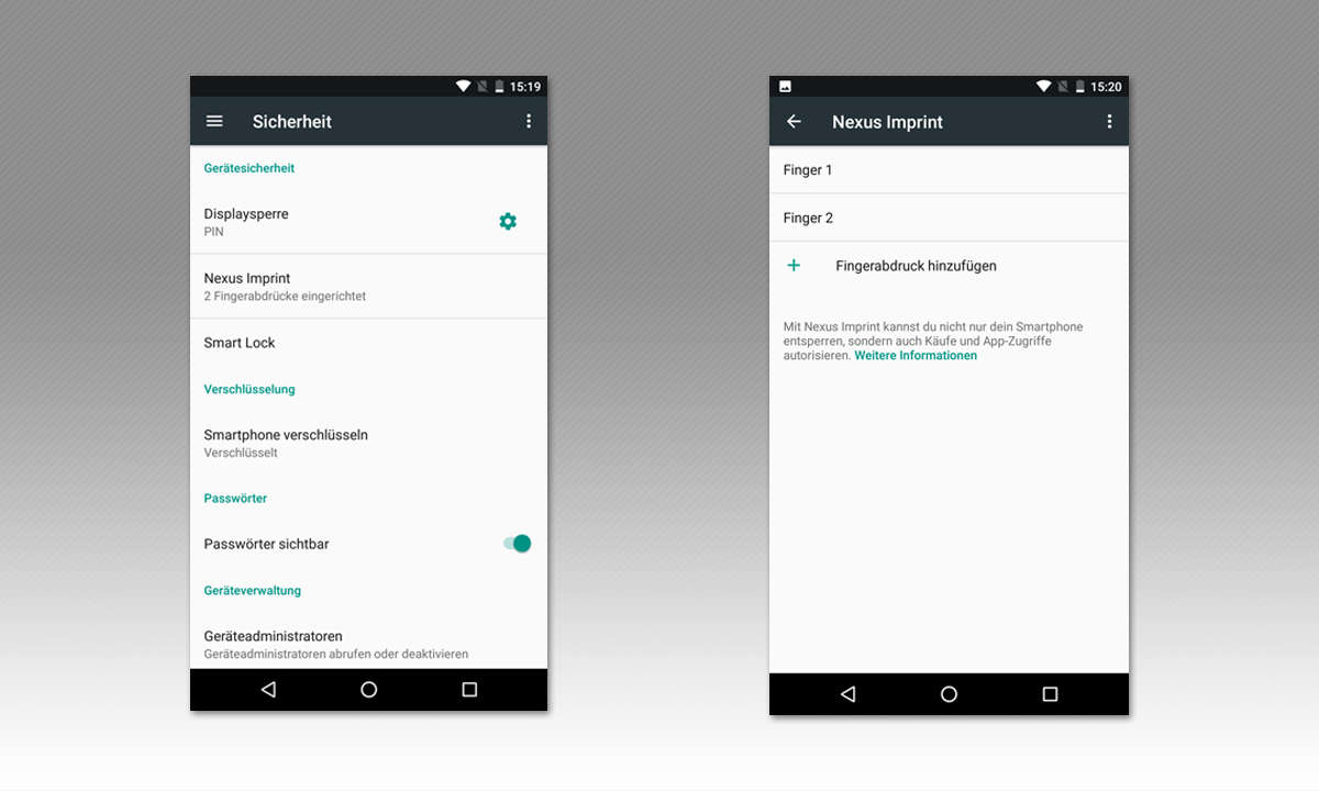Nexus Imprint Fingerabdruck hinzufügen