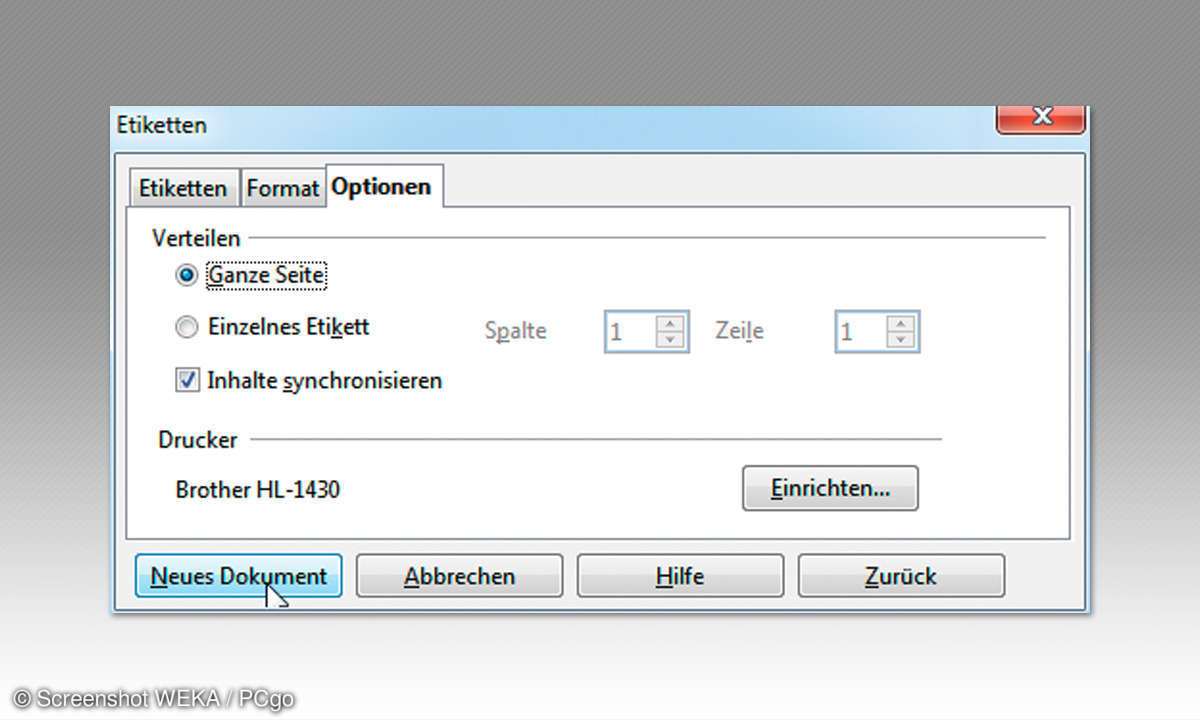 Druckumfang der Etikettenvorlage
