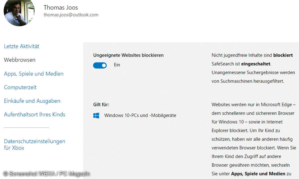 Ungeeignete Webseiten blockieren
