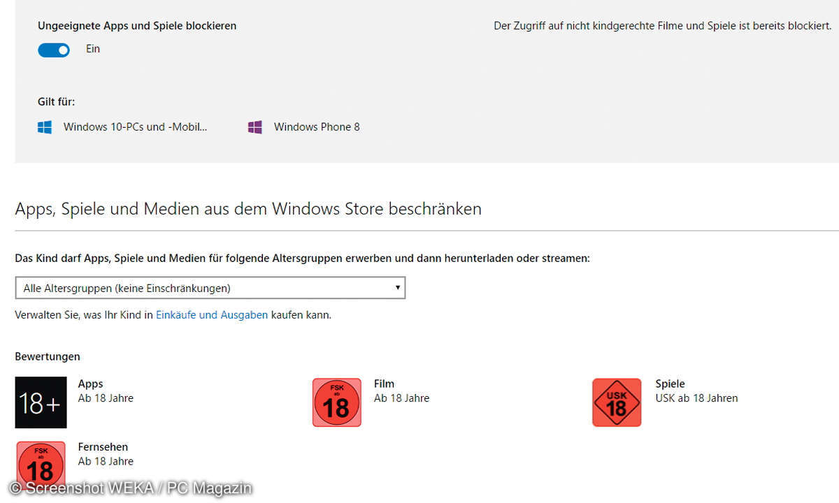 Ungeeignete Apps und Spiele blockieren