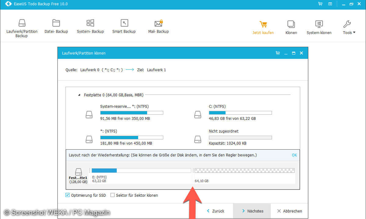 EaseUS Aufteilung der SSD
