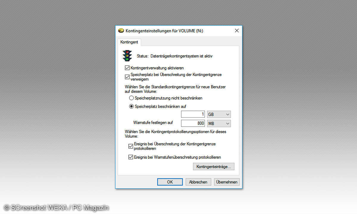 Kontingenteinstellungen