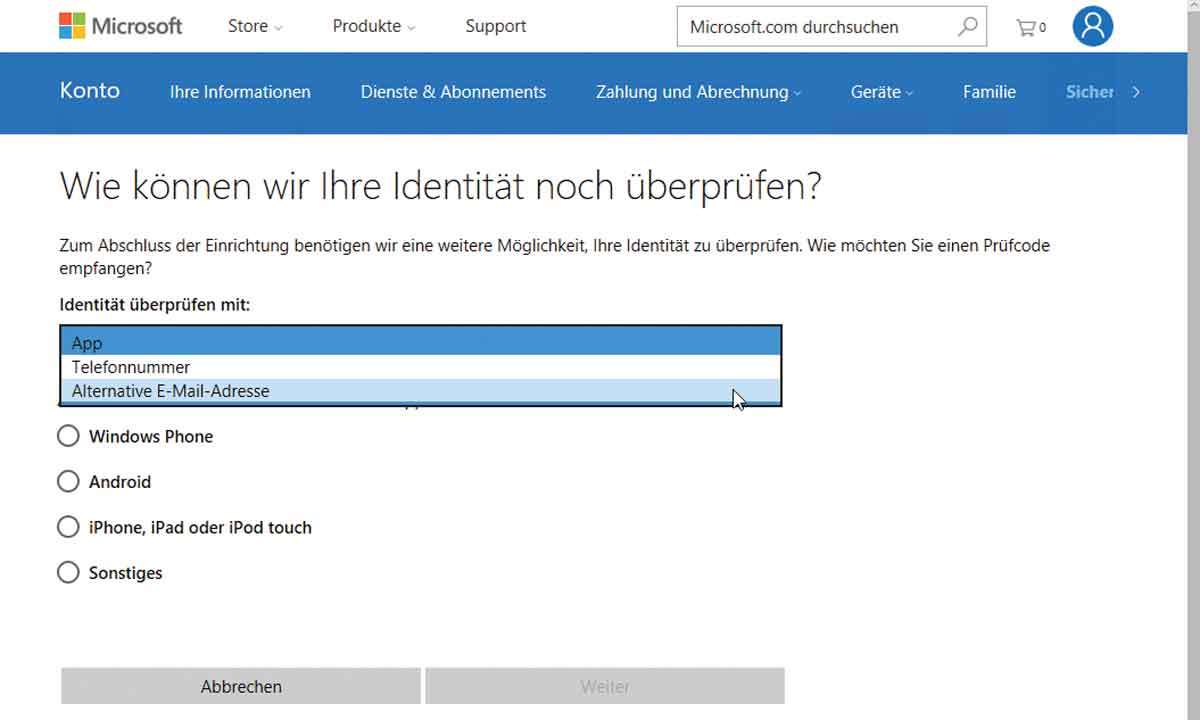 Microsoft Identität überprüfen
