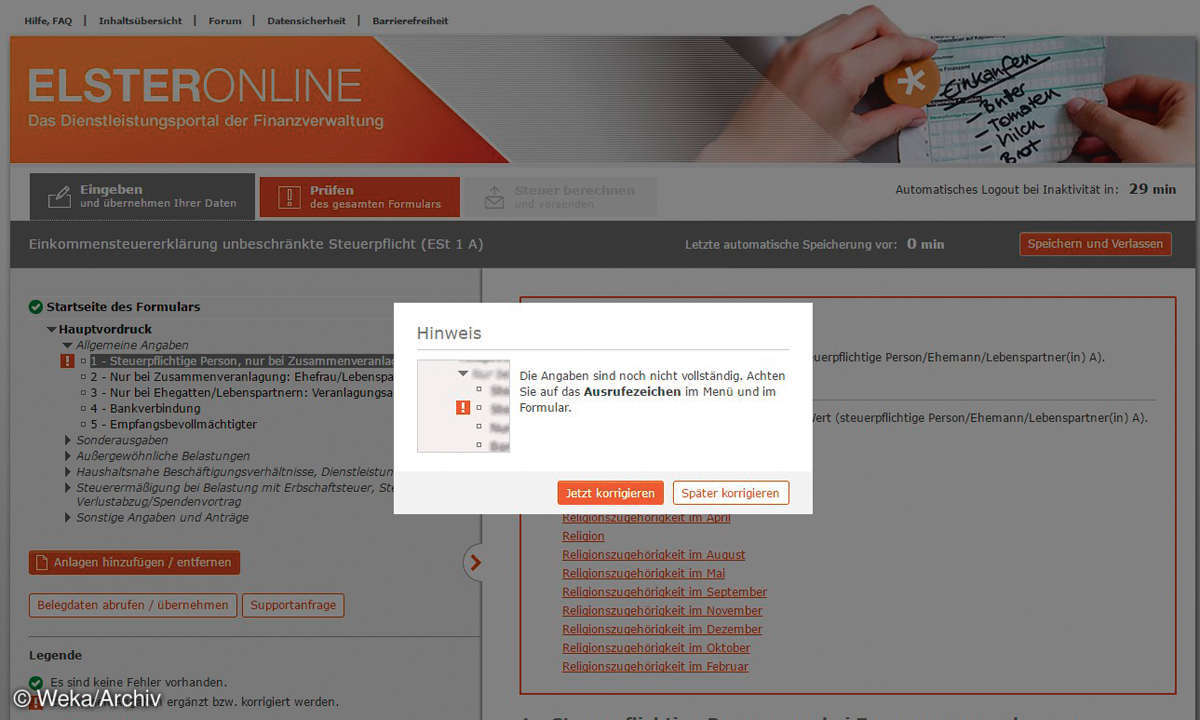 Screenshot: Elster Online