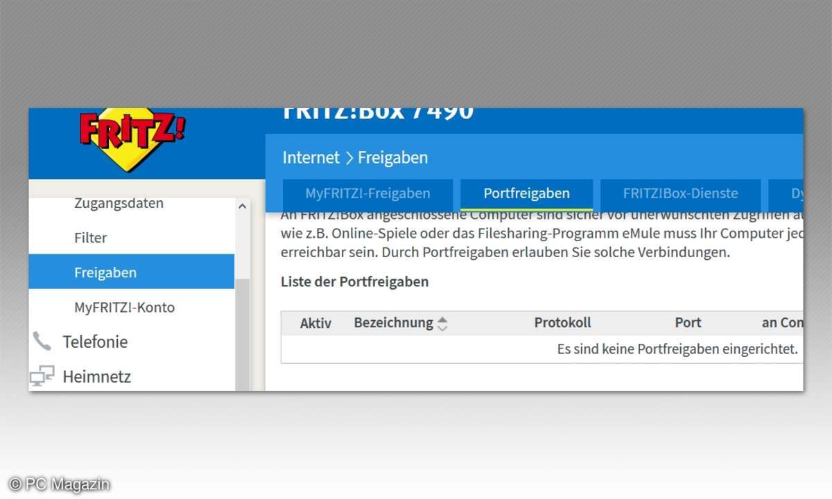 Portfreigaben im Router