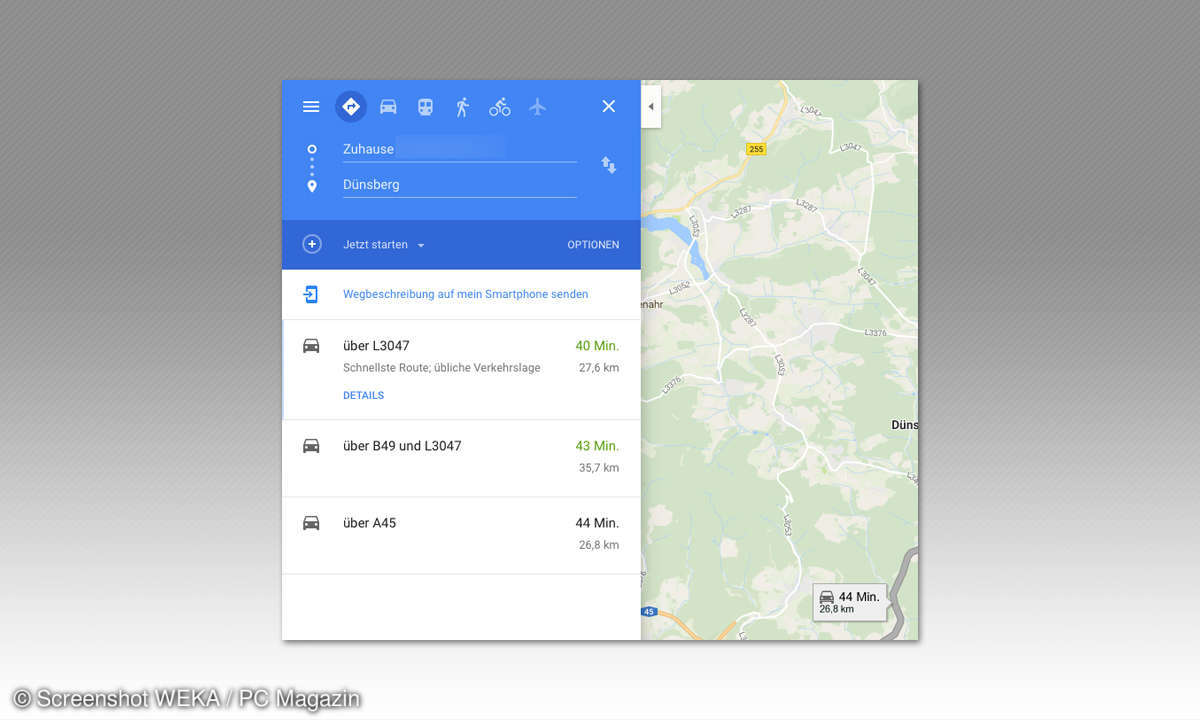 Routenplanung auf das Handy schicken