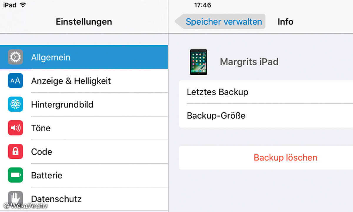 Screenshot: Speicher verwalten