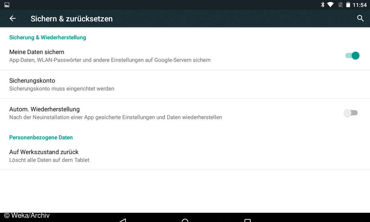 Screenshot: Android zurücksetzen