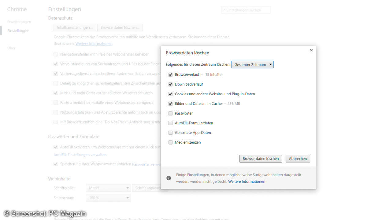 Chrome Surfspuren löschen
