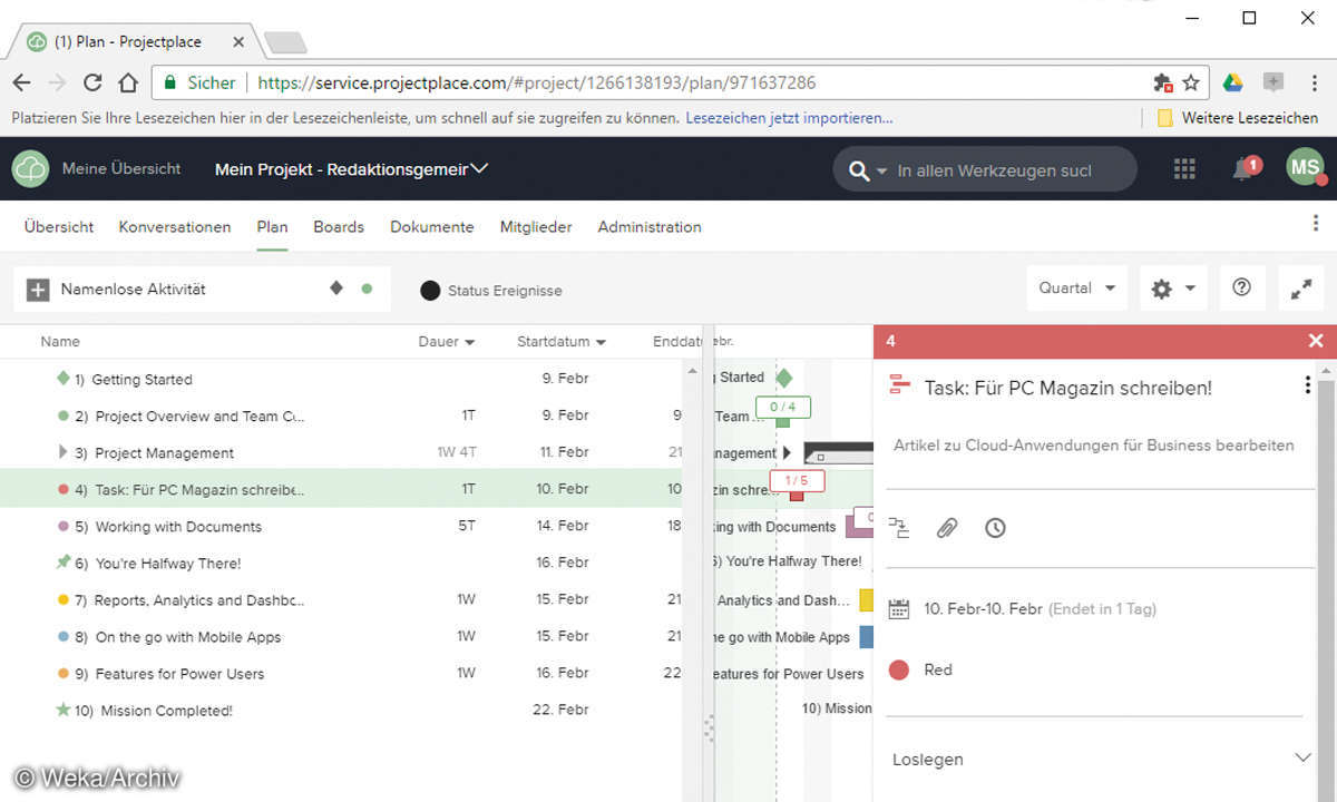 Screenshot: Projektmanagement