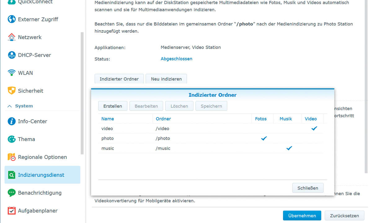 Screenshot: Medienindizierung