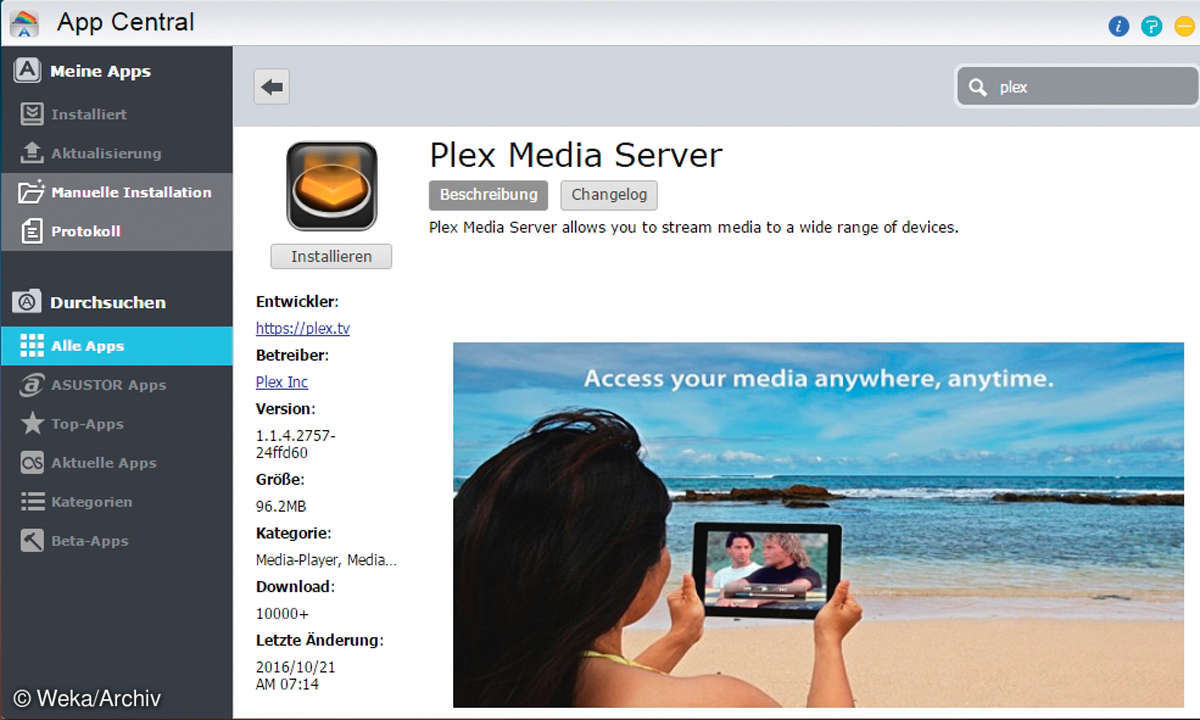 Screenshot: Plex Media Server installieren
