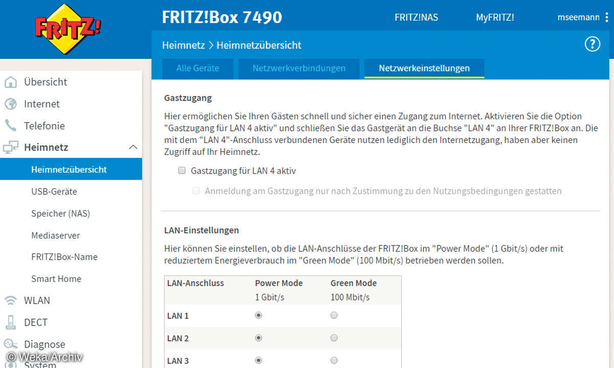 Screenshot: AVM LAN-Verbindung
