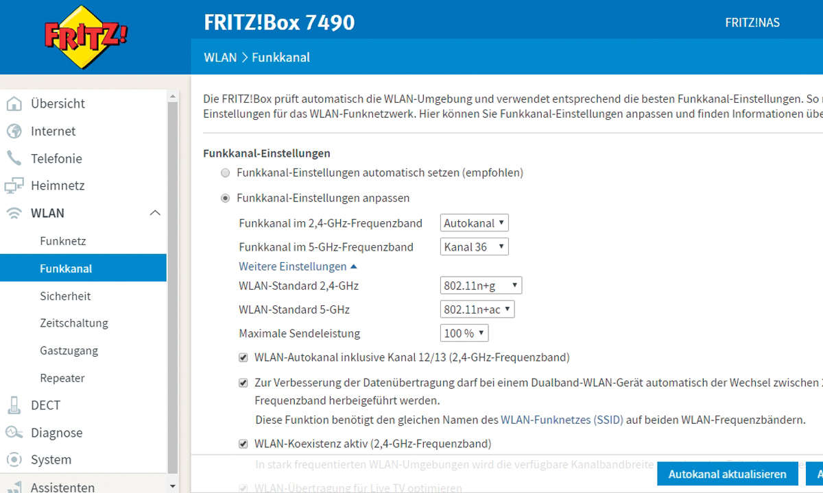 Screenshot: WLAN Einstellungen