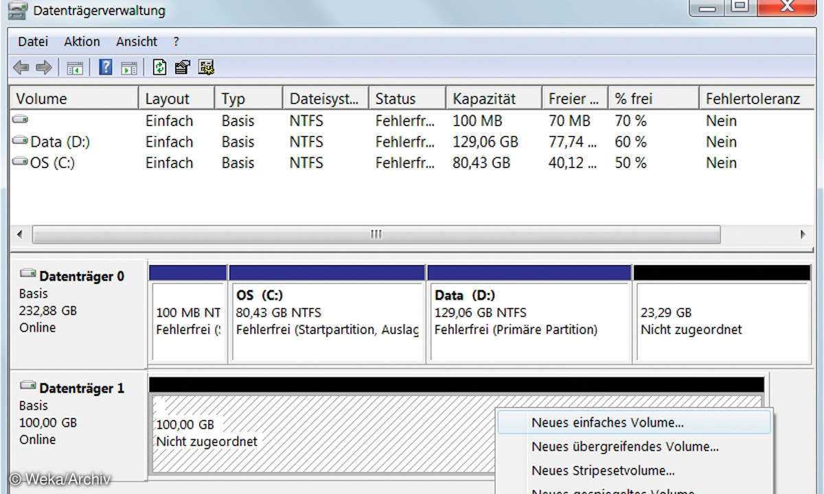 Screenshot: Volume erstellen