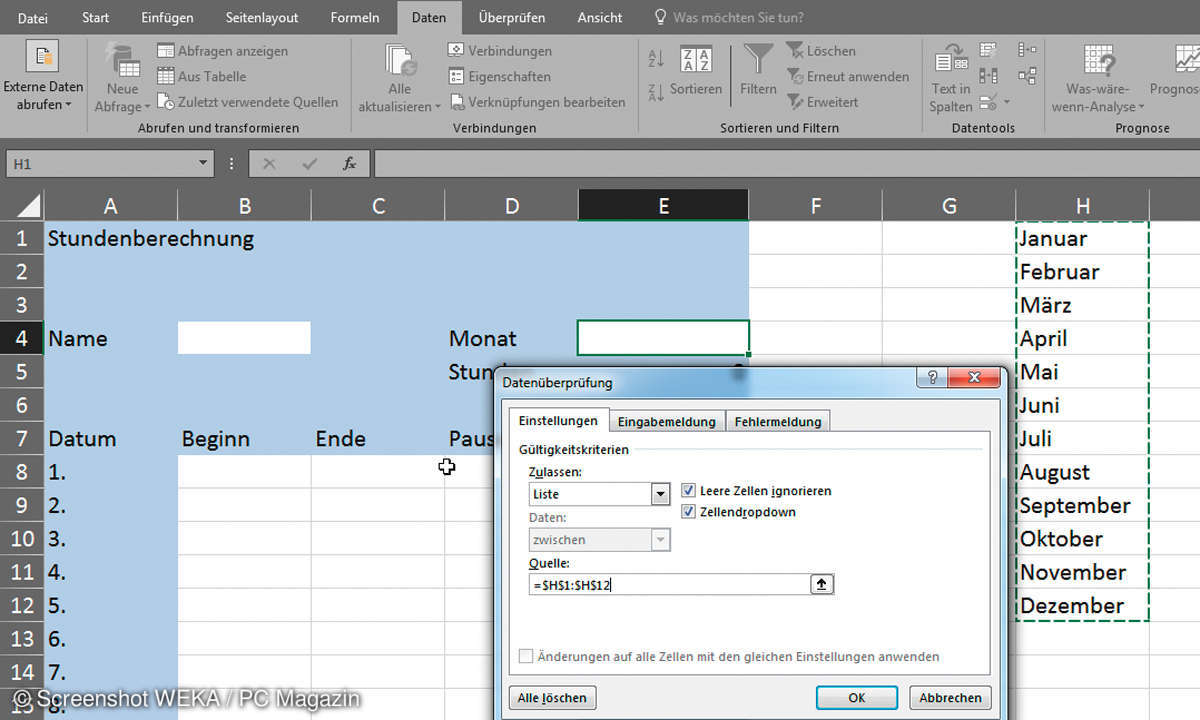 Excel Listenfeld