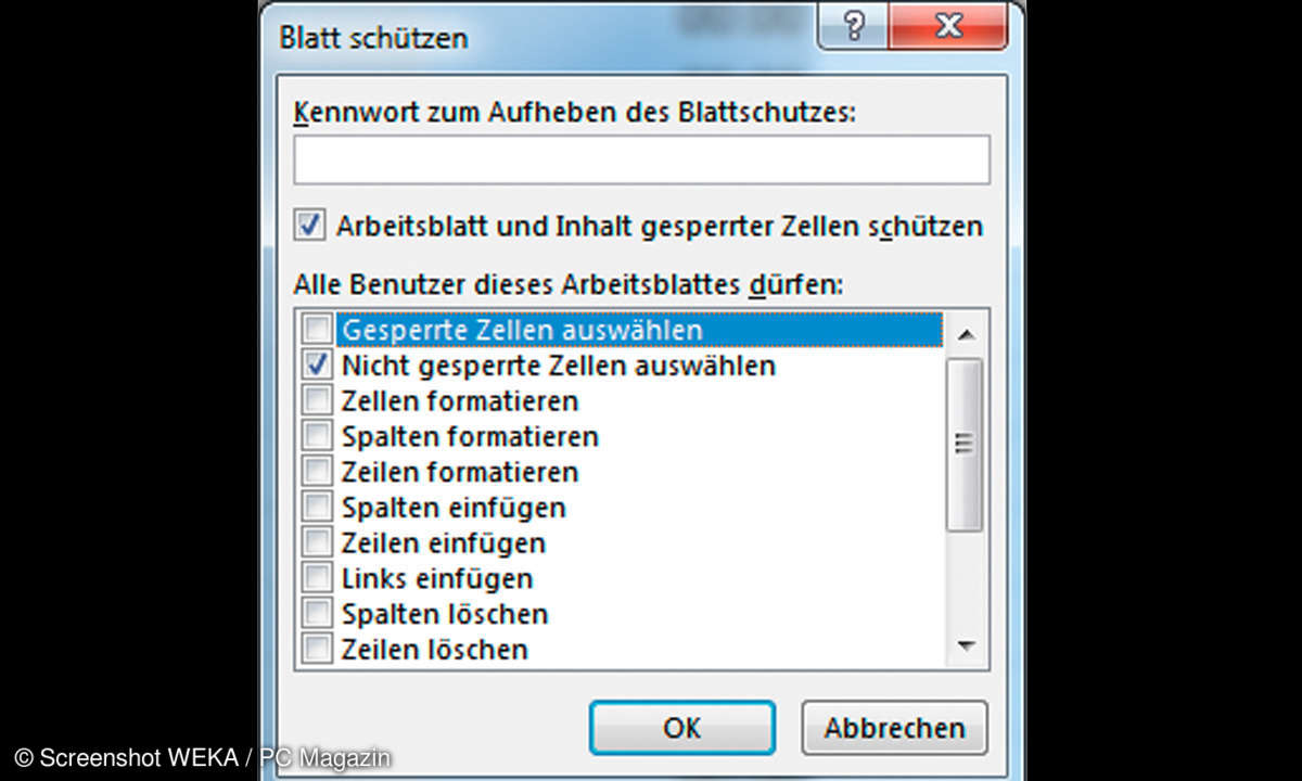Excel Blattschutz