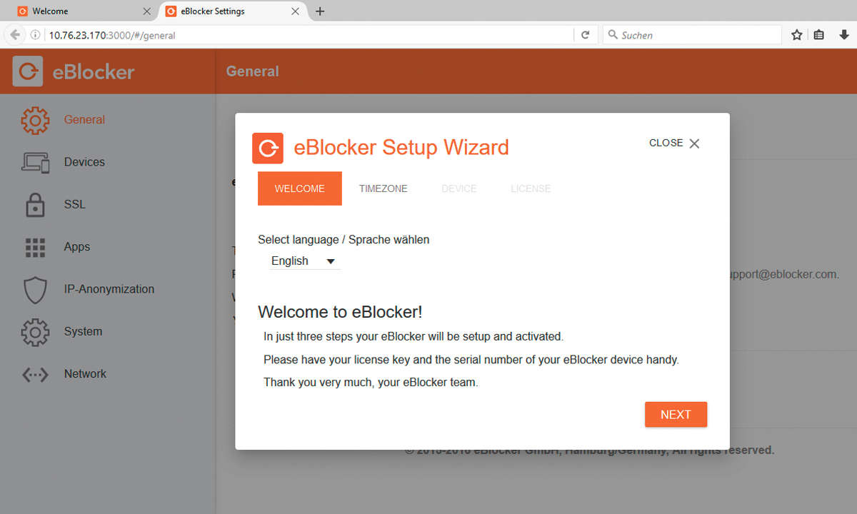 Screenshot: Eblocker