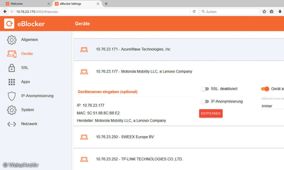 Screenshot: Eblocker