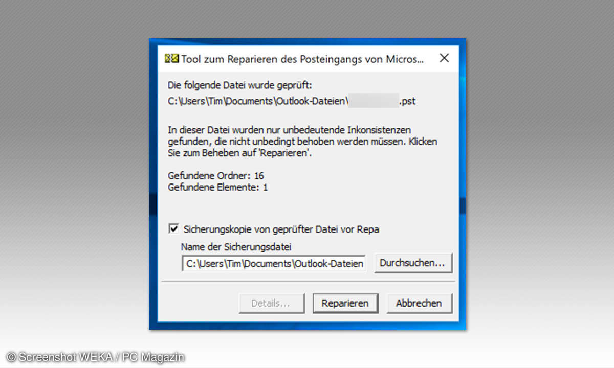 Überprüfung der PST-Datei