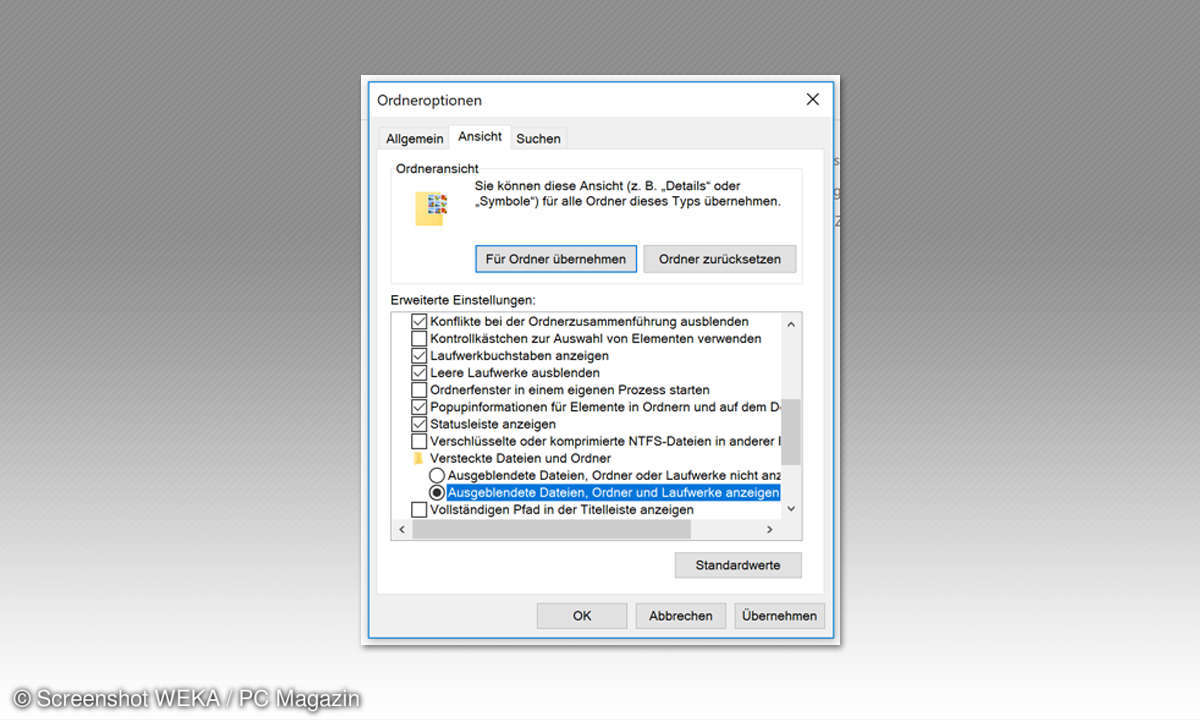 Unbekannte Dateitypen ausblenden