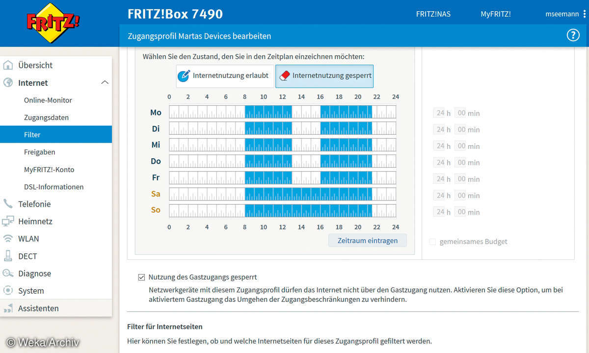 AVM Zeitkontingent