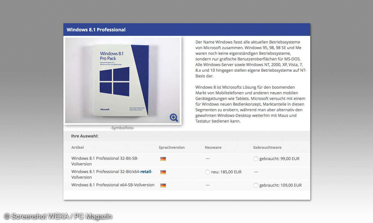 Windows, gebrauchte Software