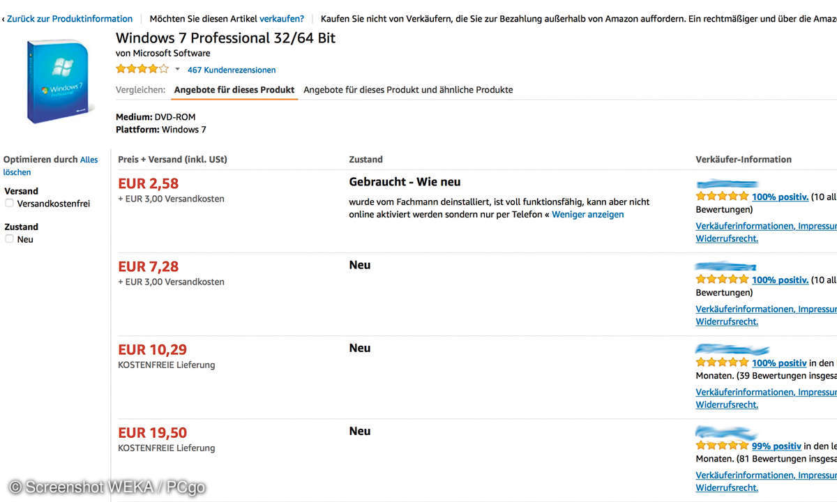 Gebrauchte Software auf Amazon
