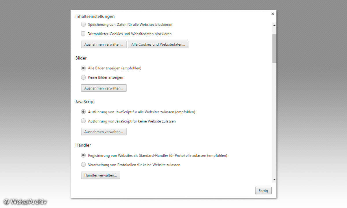 Chrome: erweiterte Einstellungen
