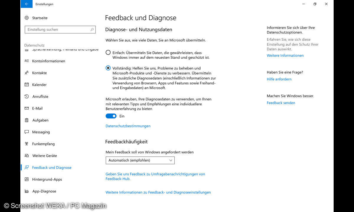 Windows 10 Feedback Diagnose