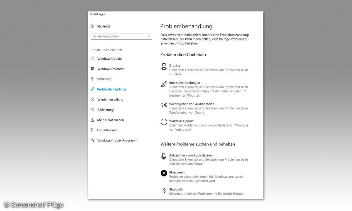 Windows 10 Assistent für Problembehandlung