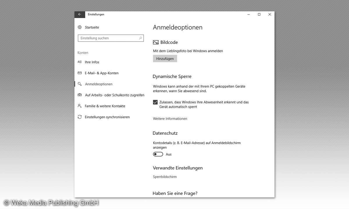 Windows 10 Anmeldeoptionen