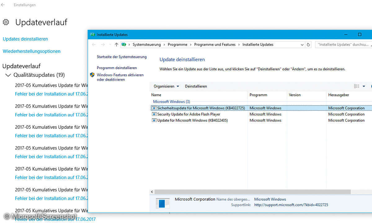 Updateverlauf Windows10