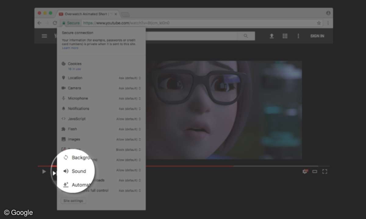 Google Chrome Canary Webseite Stumm schalten
