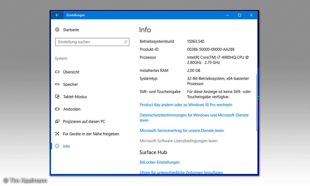 Windows 10 S Einstellungen