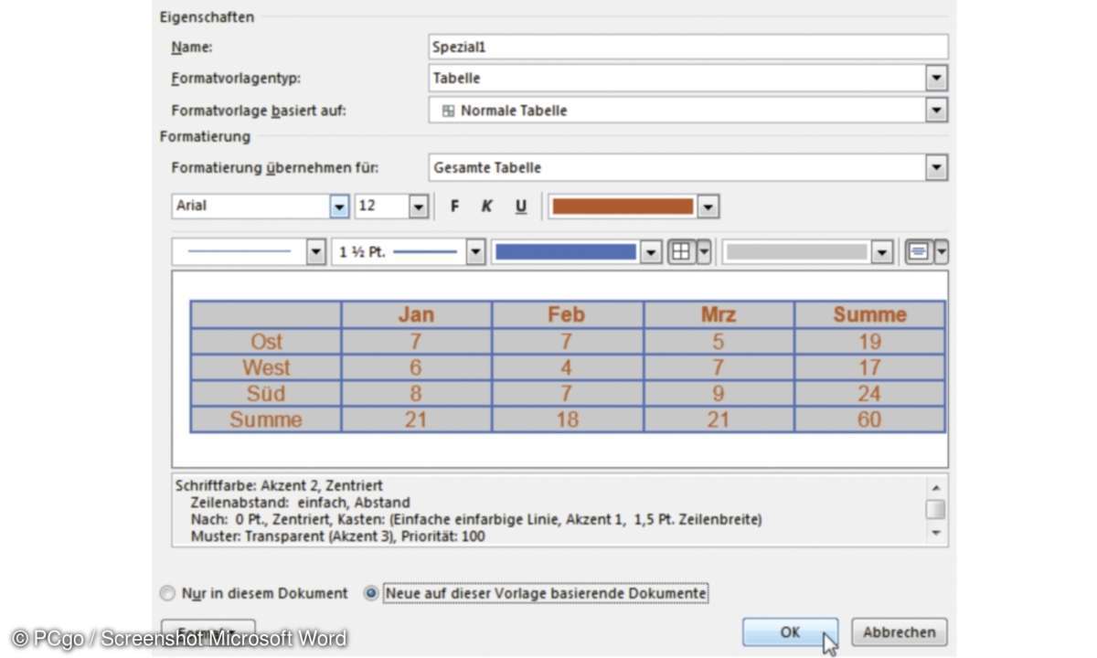 tabelle word formatvorlage