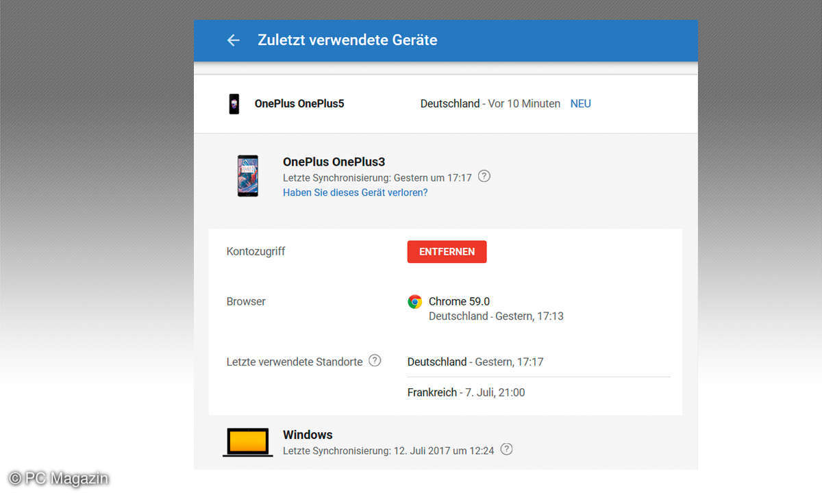Google: Daten löschen
