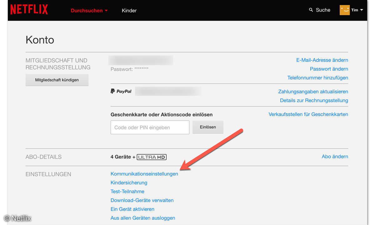 Netflix - E-Mail-Erhalt abschalten