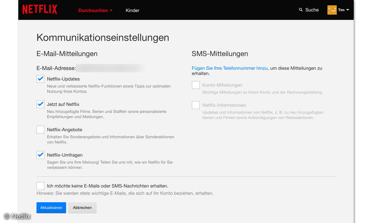 Netflix - E-Mail-Erhalt abschalten